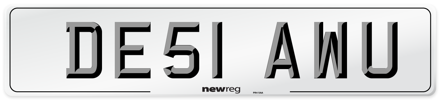 DE51 AWU Number Plate from New Reg
